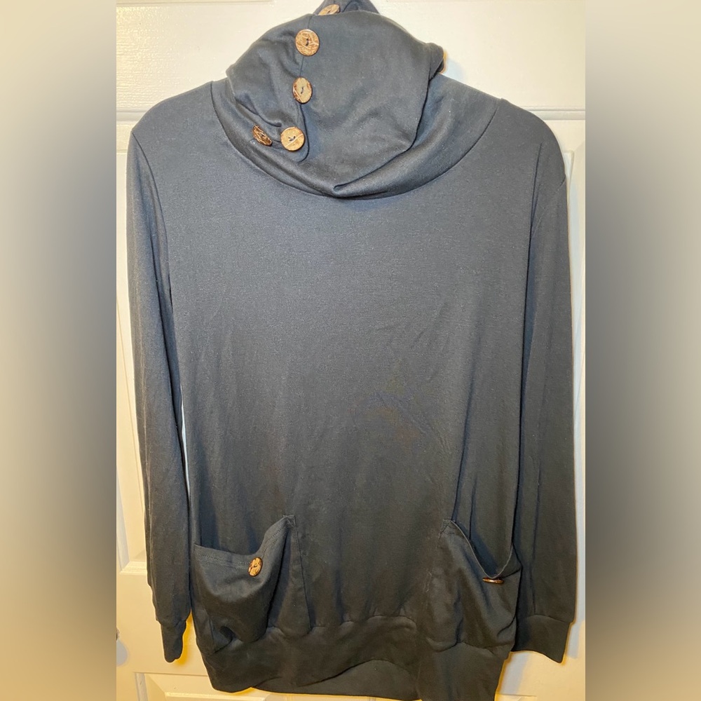 Levaca Long‎ Sleeve Button Cowl Neck Casual Tunic Top Pockets Black, L